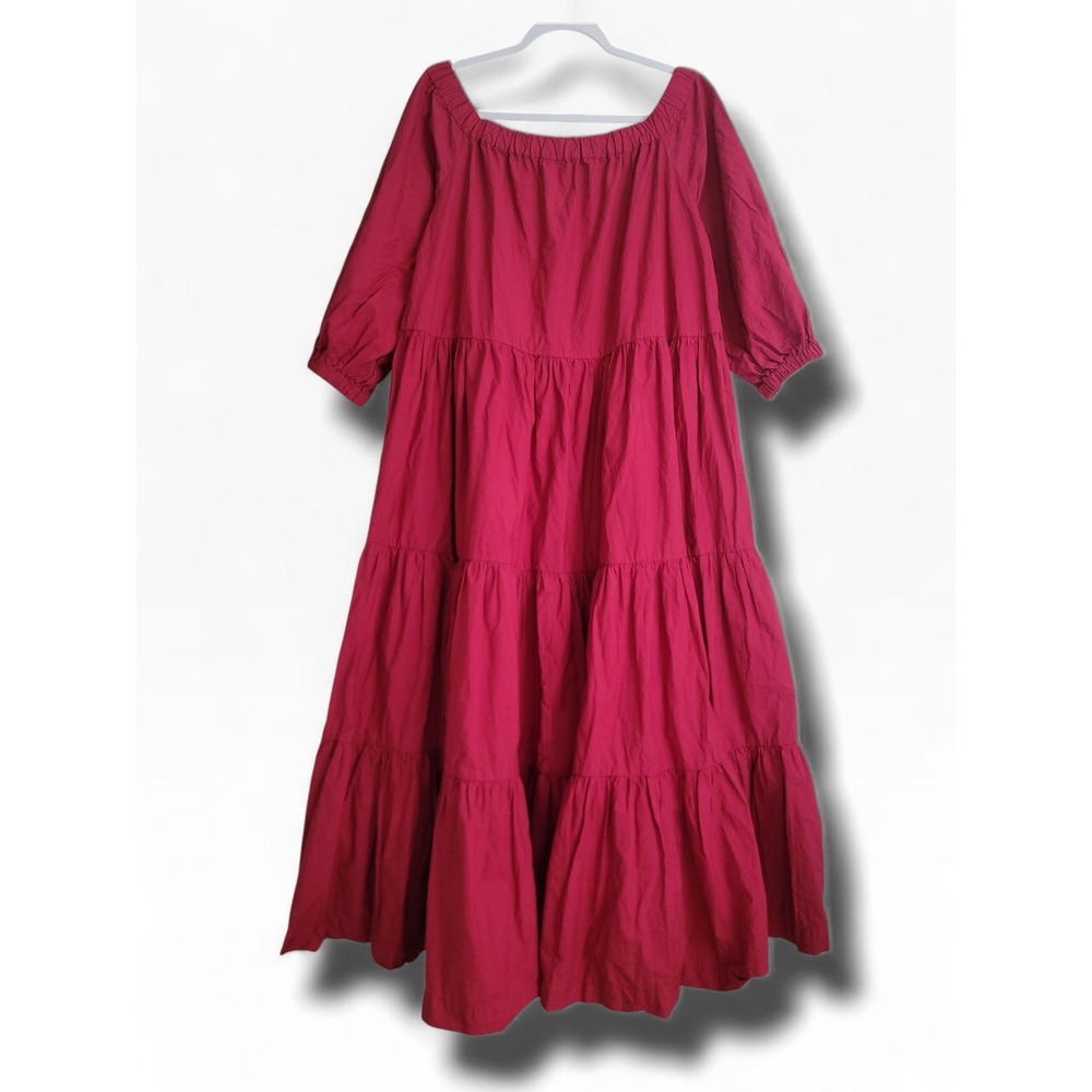 Erika Cavallini 100% Cotton Red Tiered Maxi Dress Long Sleeves Large / XL Italy